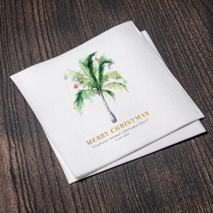 Rustic Christmas Palm Tree Watercolor Paper Napkin