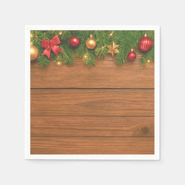 Rustic Christmas Paper Napkins – Festive Holiday (Front)