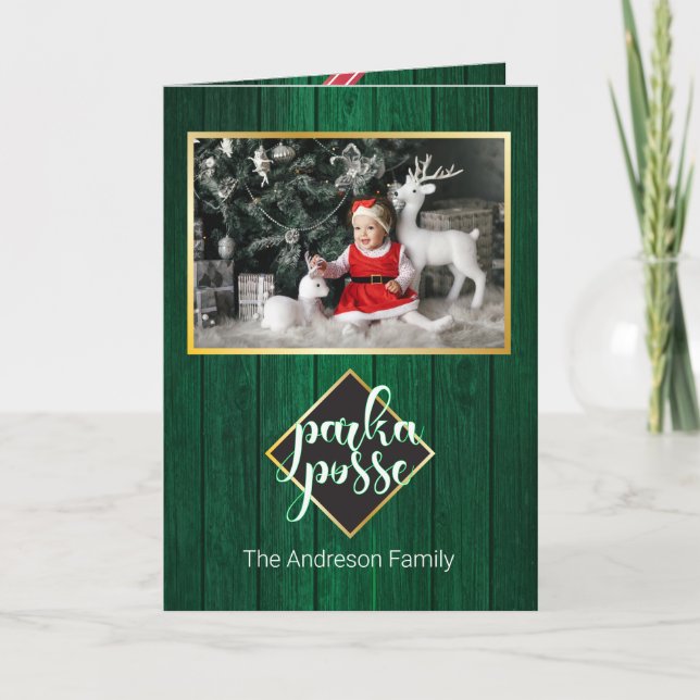 Rustic Christmas 🎄 Parka Posse Barn Wood Card (Front)