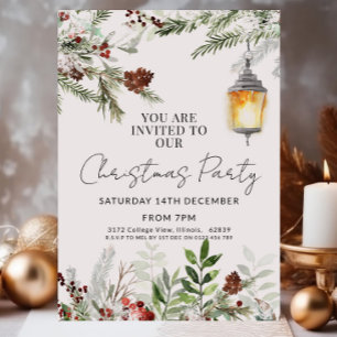 Rustic Christmas Party Invitation Watercolor Green