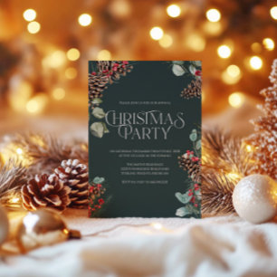 Rustic Christmas Party Invite, Black Holiday Theme Card