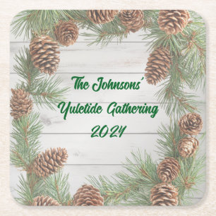 Rustic Christmas Party Square Paper Coaster