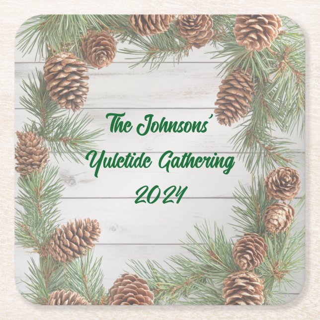 Rustic Christmas Party  Square Paper Coaster (Front)