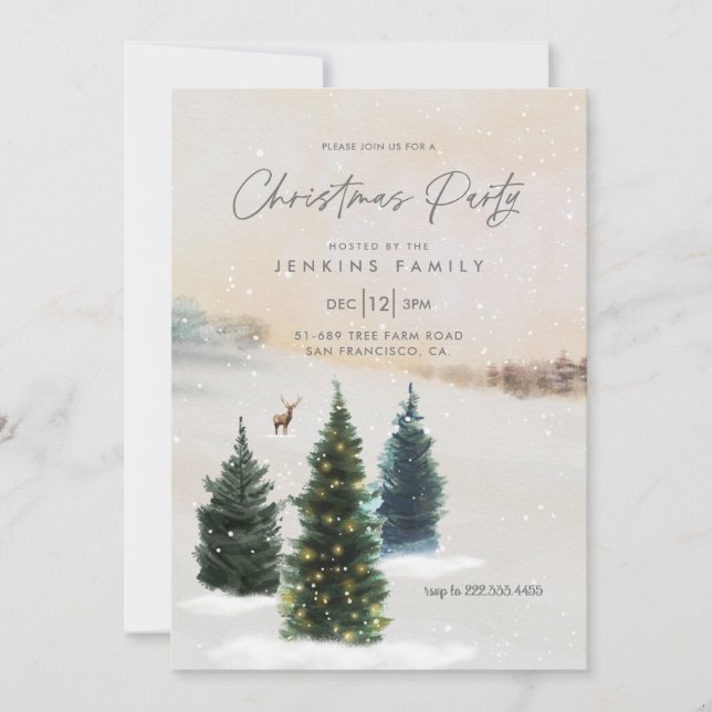 Rustic Christmas Party Woodland Invitation (Front)