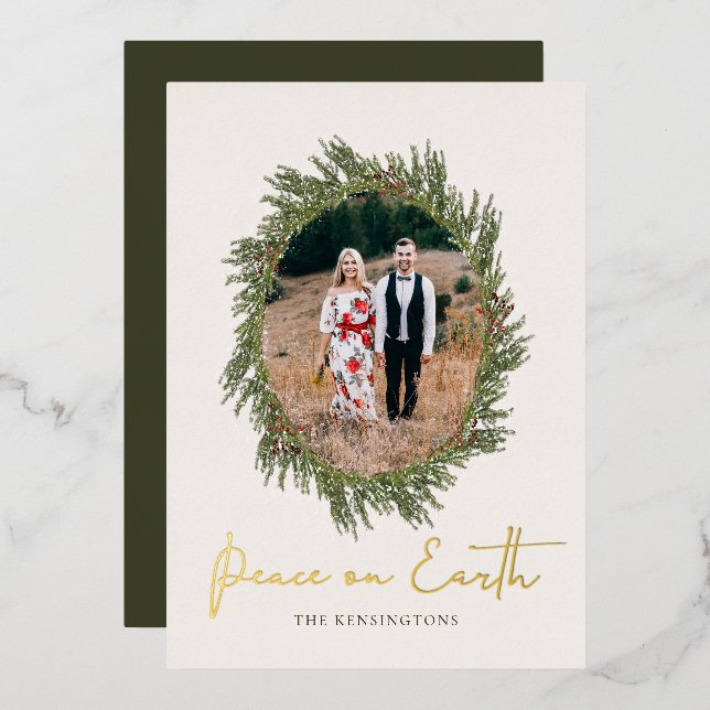 Rustic Christmas Peace on Earth Holiday Photo (Front/Back)