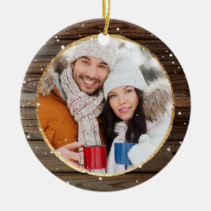 Rustic Christmas Photo Ornaments Gold Wood