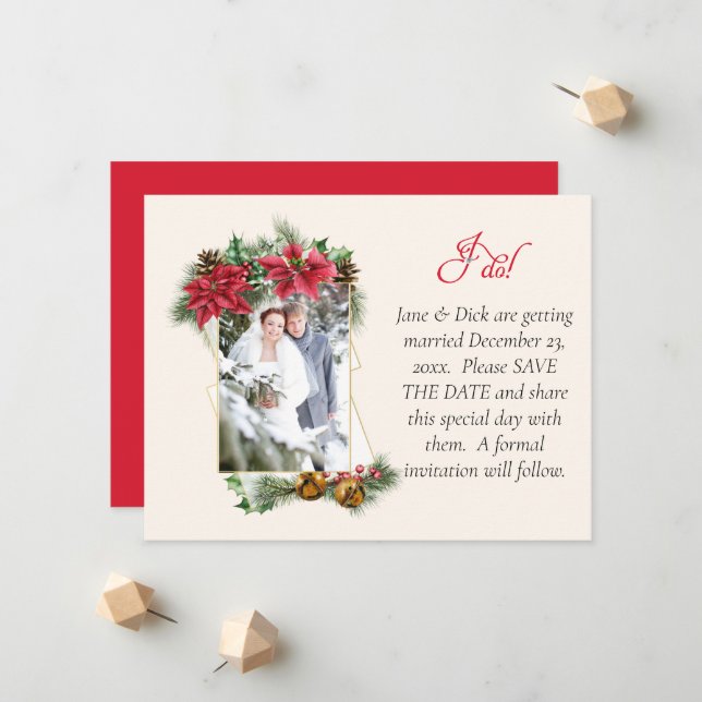 Rustic Christmas Photo Save the Date Announcement (Front/Back In Situ)