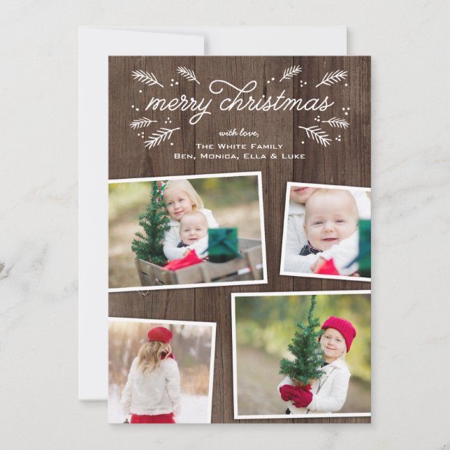 Rustic Christmas Pine Collage Photo Card (Front)
