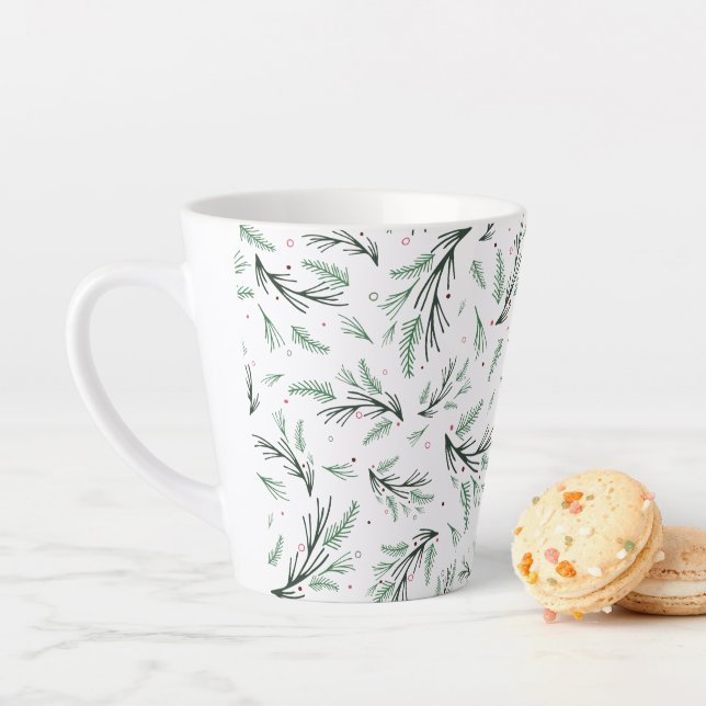 Rustic Christmas Pine Tree Branch Pattern Holiday Latte Mug (In Situ)