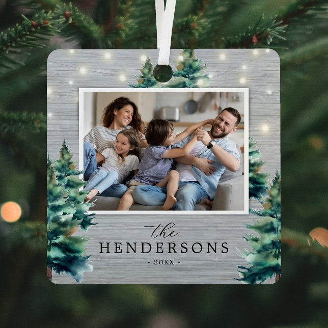 Rustic Christmas Pine Tree Family Photo Metal Tree Decoration (Creator Uploaded)