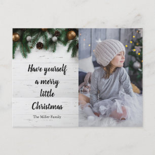 Rustic Christmas pine tree on wood custom photo Holiday Postcard