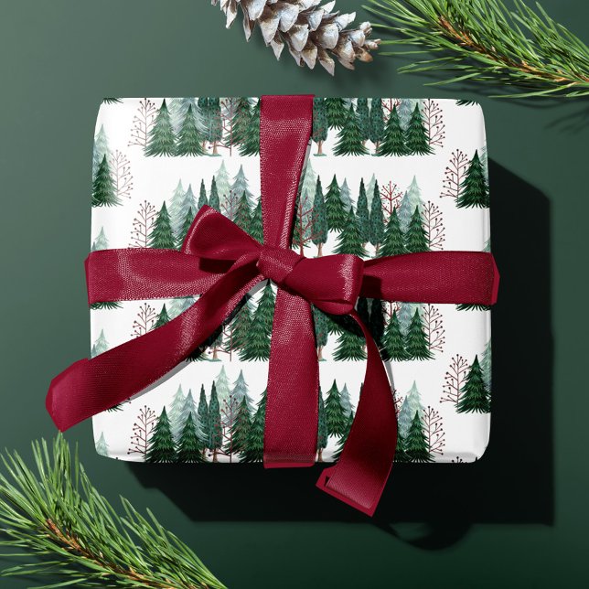 Rustic Christmas Pine Tree Pattern Wrapping Paper (Creator Uploaded)