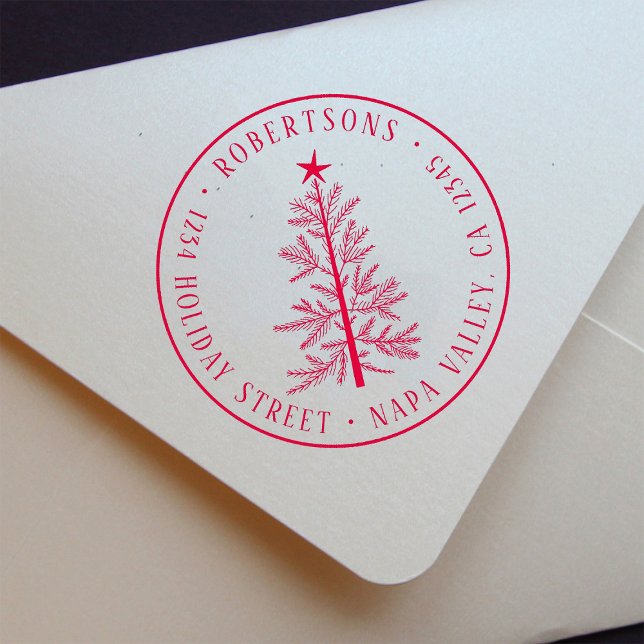 Rustic Christmas Pine Tree Return Address Rubber Stamp (Creator Uploaded)