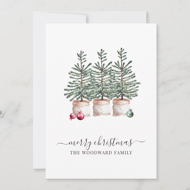 Rustic Christmas Pine Trees Holiday Flat Card (Front)