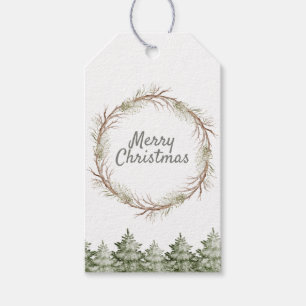 Rustic Christmas Pine Wreath and Greenery Gift Tags