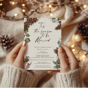 Rustic Christmas Pinecones Bridal shower Invitation