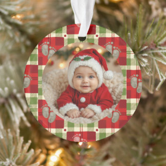 Rustic Christmas Plaid Baby’s First Christmas Ornament
