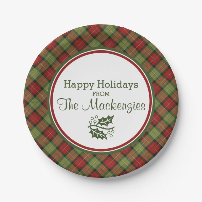 Rustic Christmas Plaid Pattern Custom Paper Plate (Front)