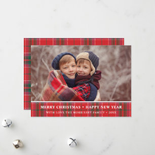 Rustic Christmas Plaid Red Green Photo Holiday Card
