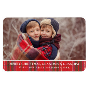 Rustic Christmas Plaid Red Green Photo Magnet