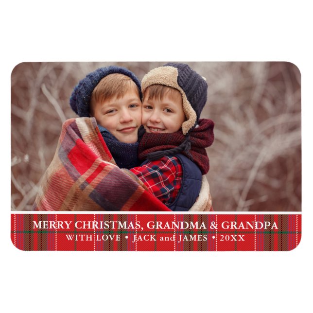 Rustic Christmas Plaid Red Green Photo Magnet (Horizontal)