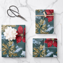 Rustic Christmas Poinsettia Wrapping Paper  