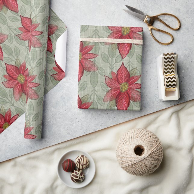 Rustic Christmas Poinsettias Wrapping Paper (Crafts)