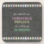 Rustic Christmas Potluck Chalkboard String Lights Coaster<br><div class="desc">Rustic Christmas Potluck Chalkboard String Lights. A colourful and joyful design to invite your friend to celebrate the season! Use Customise tool to add your info,  make changes. For matching items,  please,  visit my Christmas Potluck Collection.</div>