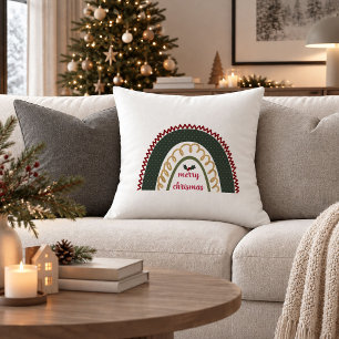 Rustic Christmas Rainbow Red Green Boho Throw Pill Cushion
