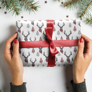 Rustic Christmas Red Buffalo Plaid Reindeer Wrapping Paper
