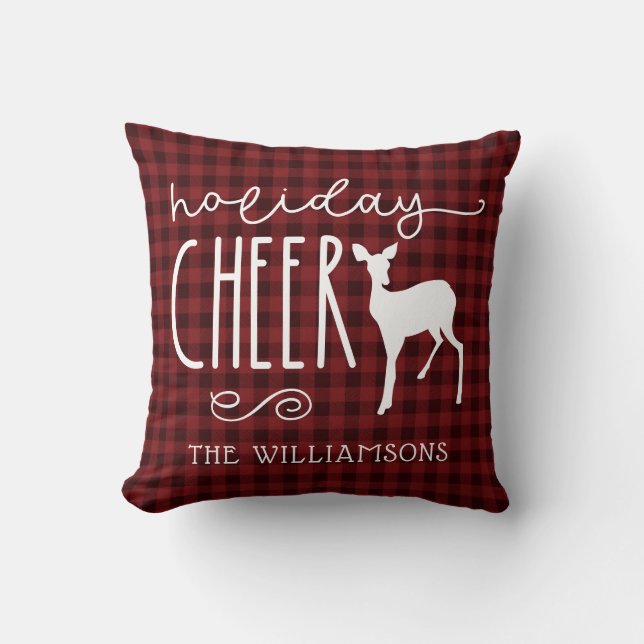 Rustic Christmas Red  Buffalo Plaid  Throw Pillow (Front)