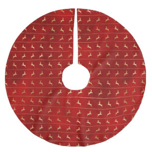 Rustic Christmas red gold reindeer stripes pattern Brushed Polyester Tree Skirt