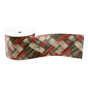 Rustic Christmas Red Green and Cream Tartan Grosgrain Ribbon