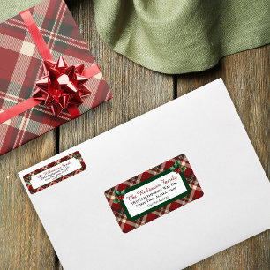 Rustic Christmas Red Green Tartan Plaid Address Label