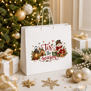 Rustic Christmas Red Green Vintage Holiday Gift Ba Large Gift Bag