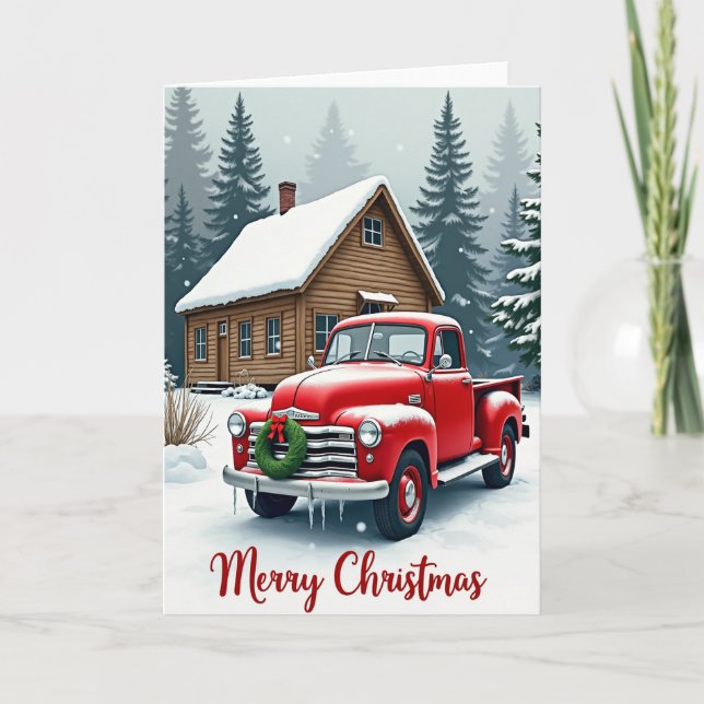 Rustic Christmas Red Truck Card (Front)