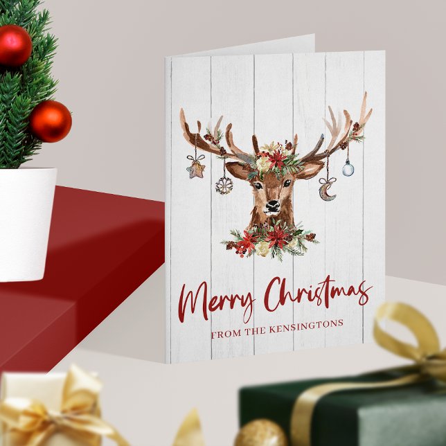 Rustic Christmas Reindeer Antler Ornaments Holiday (Rustic Christmas Reindeer Antler Ornaments Holiday Card)