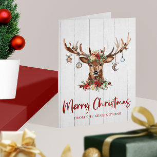 Rustic Christmas Reindeer Antler Ornaments Holiday Card