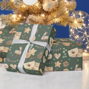 Rustic Christmas Reindeer Watercolor Festive Wrapping Paper