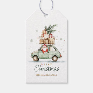 Rustic Christmas Santa Car Watercolor Gift Tags