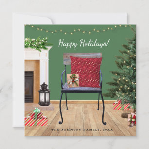 Rustic Christmas Scene Holiday Flat Card