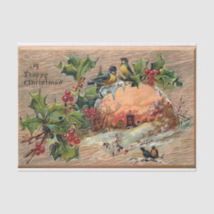 Rustic Christmas Scene on Weathered Wood Tissue Paper