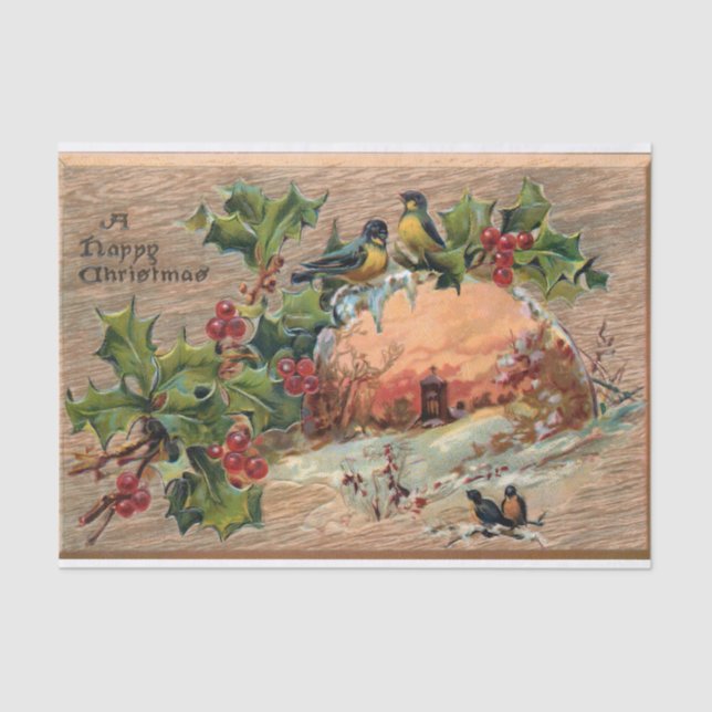 Rustic Christmas Scene on Weathered Wood Tissue Paper (Front)