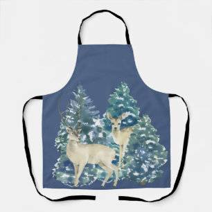 Rustic Christmas Snowy Forest Deer Decor For Home Apron