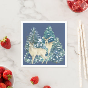 Rustic Christmas Snowy Forest Deer Decor For Home Napkin