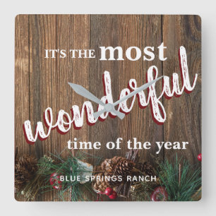 Rustic Christmas Square Wall Clock