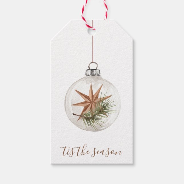Rustic Christmas Star Hanging Ornament Gift Tag (Front)