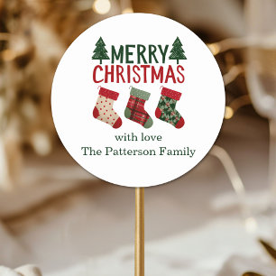 Rustic Christmas Stockings Holiday Classic Round Sticker