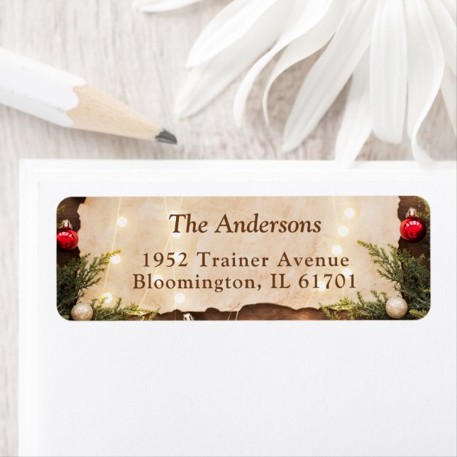 Rustic Christmas String Lights Return Address (Insitu)