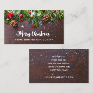 Rustic Christmas Table with Pine & Snow Business Card